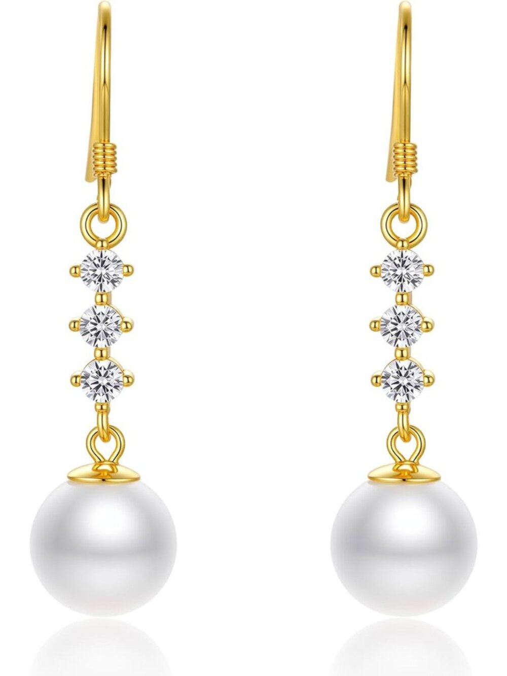 Elegant Freshwater Pearl Drop Earrings, 10mm Sterling Silver Dangles with CZ